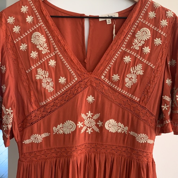 Boutique In Bloom burnt Orange boho midi dress M - Picture 3 of 10